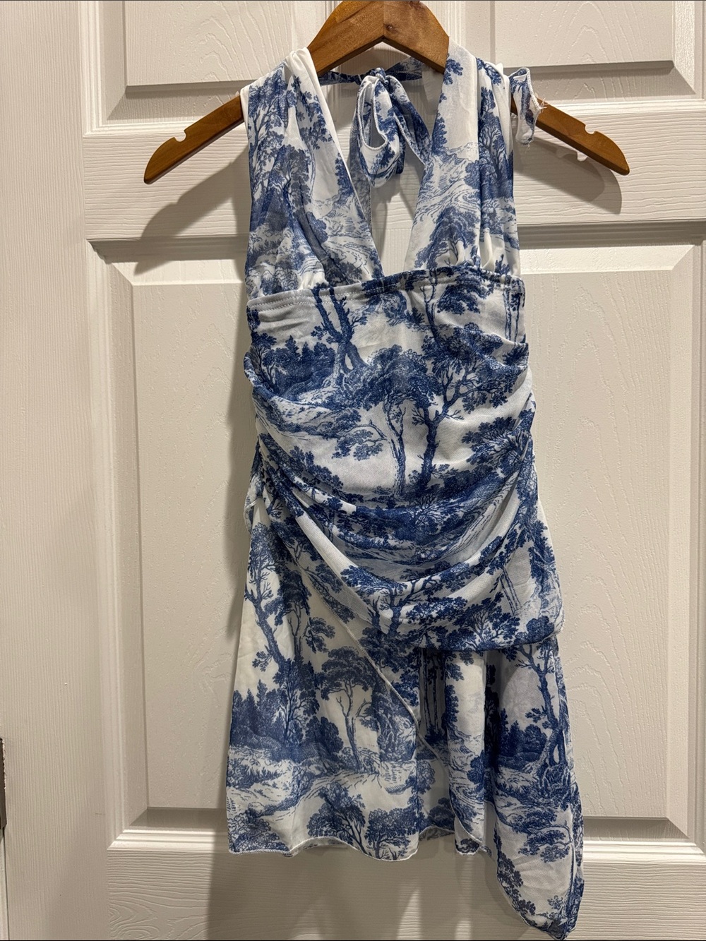 SHEIN Blue and White Toile Print Mini Dress